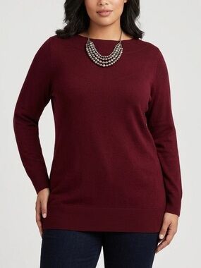 ADDITION ELLE Burgundy Knit Sweater Boat Neck X Large